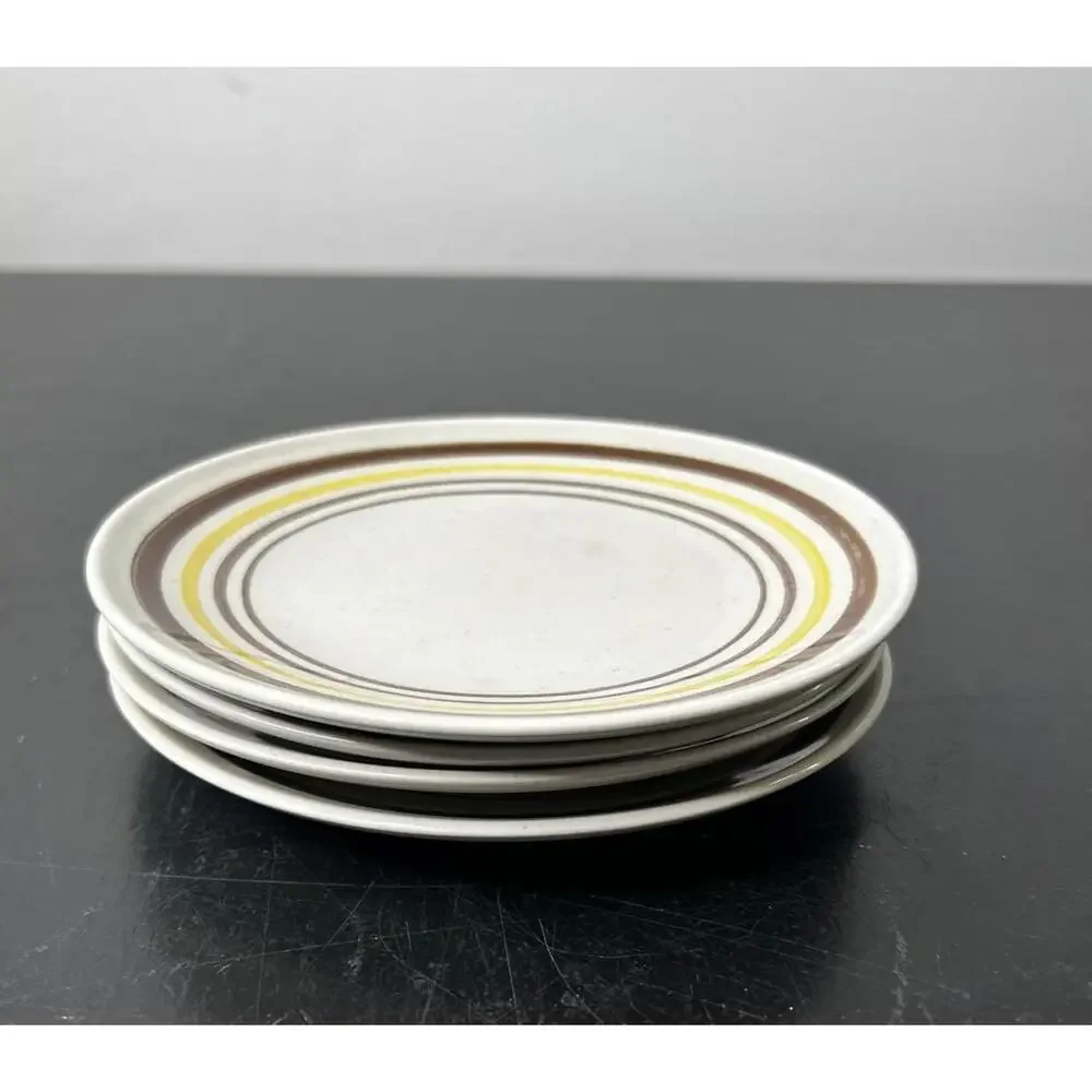 Vintage Taylor Ironstone‎ Mid-Century (4) SmPlates w Striped Border 7”